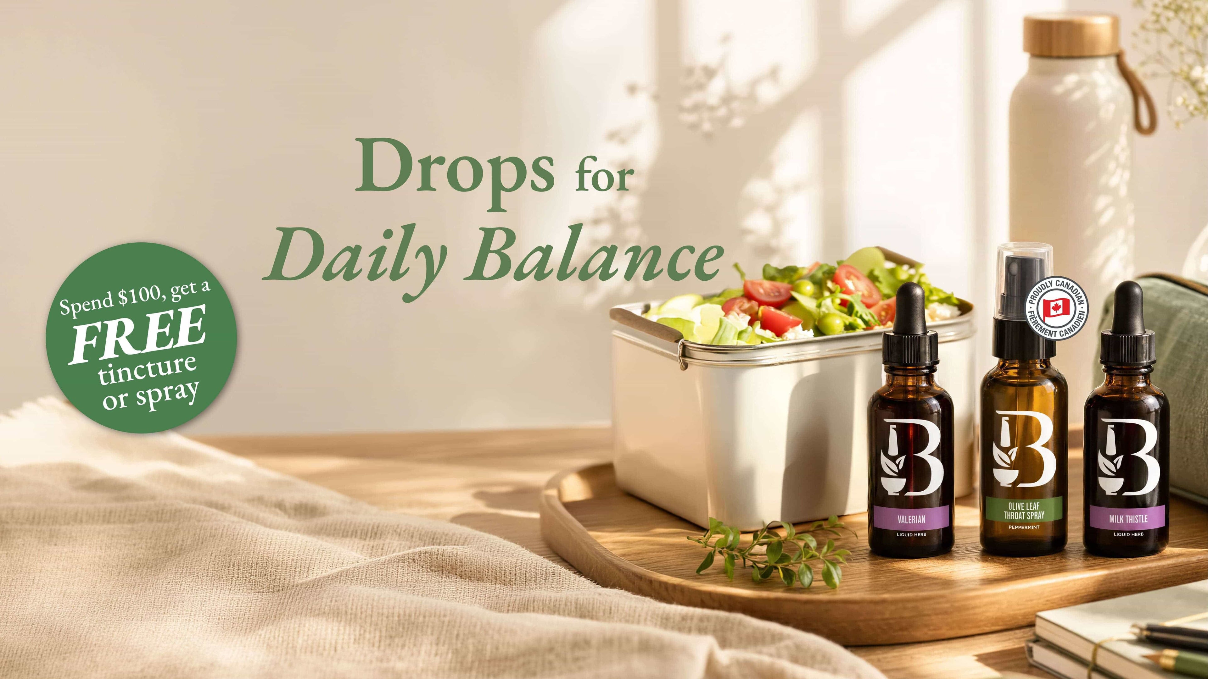Drops for Daily Balance: Spend $100, get a FREE tincture or spray