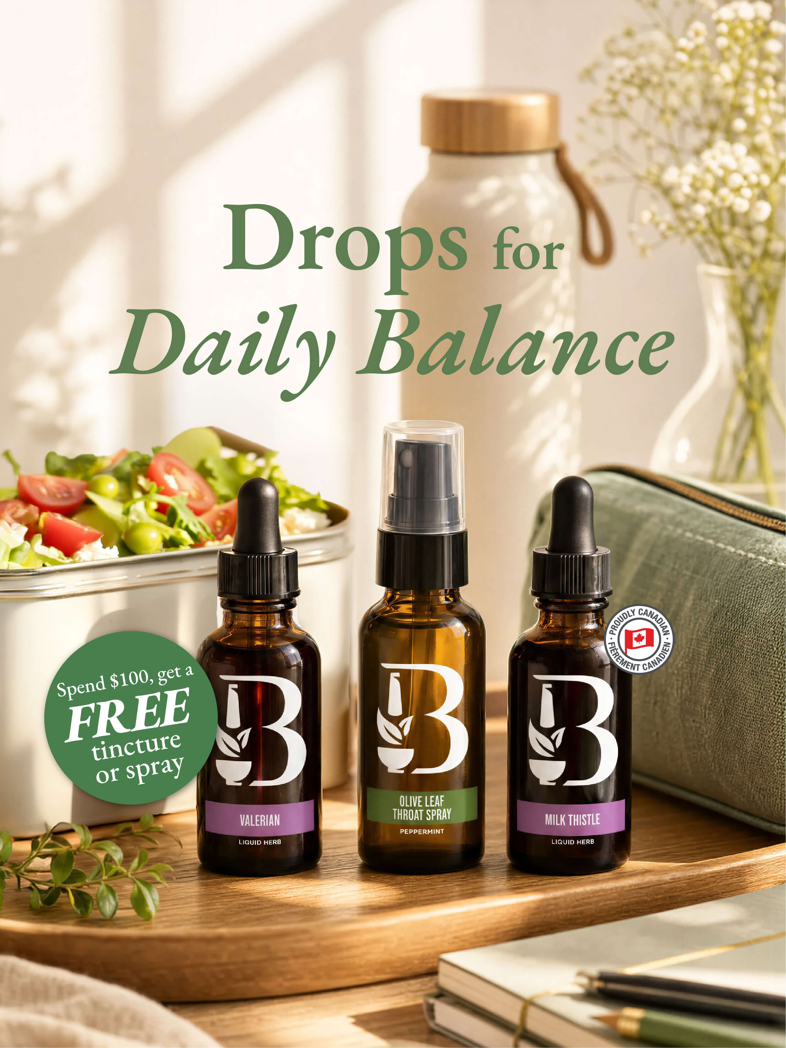 Drops for Daily Balance: Spend $100, get a FREE tincture or spray