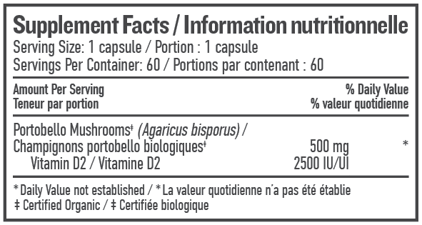 Botanica Vitamin D capsules - 2500 IU - Supplement facts