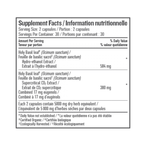 Botanica Holy Basil Liquid capsules Nutrition information