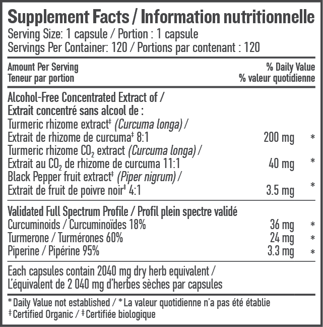 Turmeric liquid capsules 120 nutrition facts