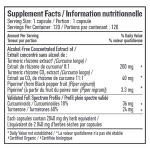Turmeric Liquid Capsule Supplement Facts - 120 caps