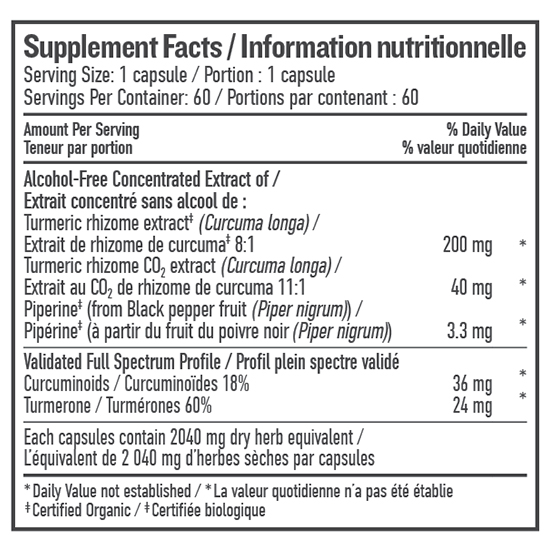 Turmeric Liquid Capsule Supplement Facts - 60 caps