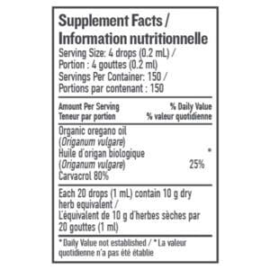 organic oregano oil - 30 ml supplement facts