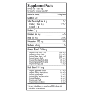 Botanica Health Perfect Greens - Unflavored Flavor - ingredients and Nutrition Facts