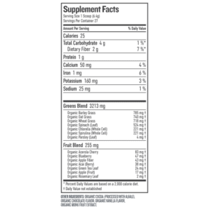 Botanica Health Perfect Greens - Chocolate Flavor - ingredients and Nutrition Facts