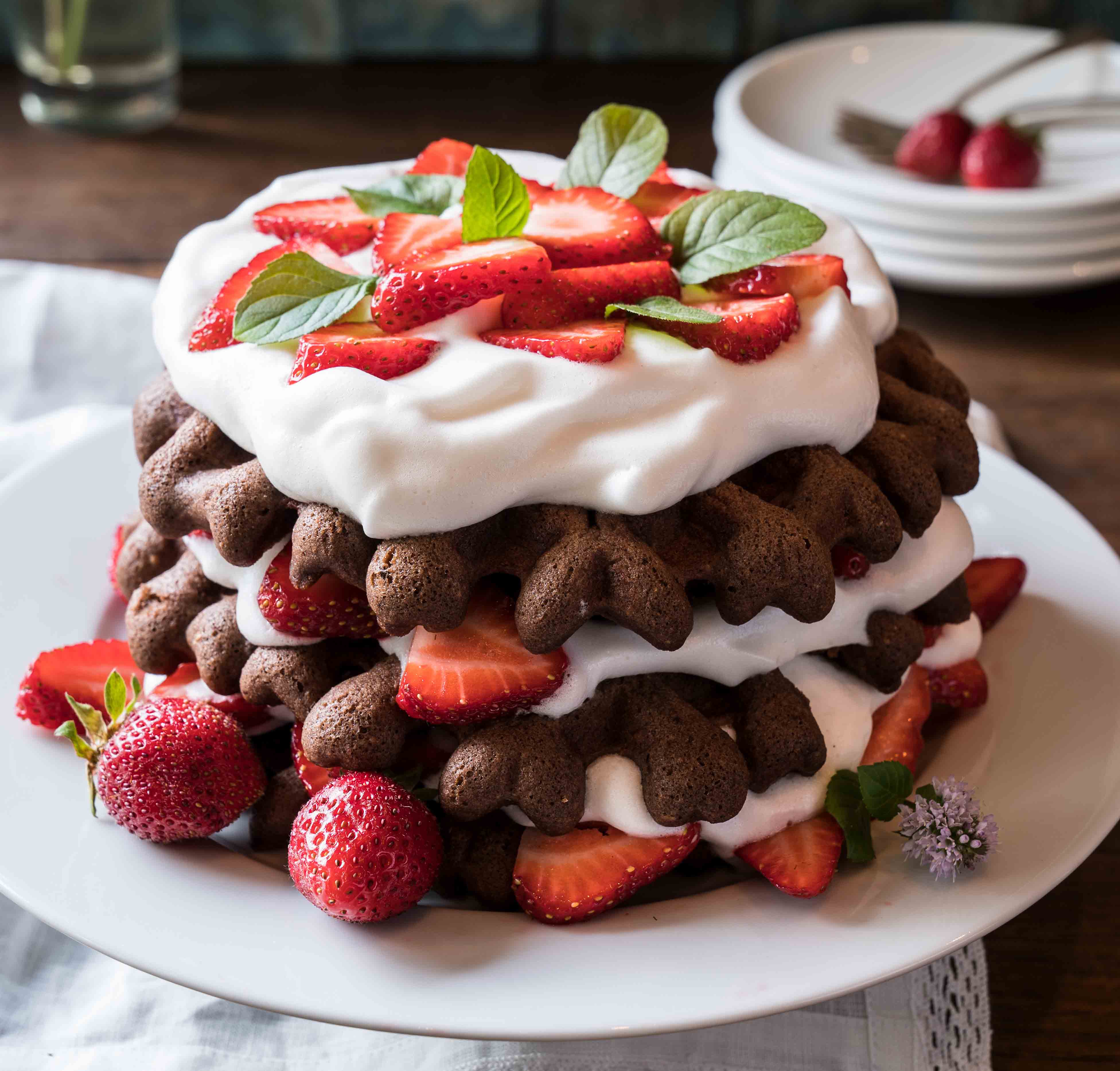 Chocolate Waffle Strawberry Cake