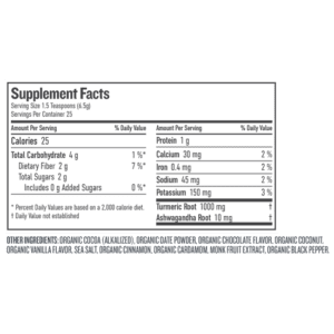 Botanica Health Chocolate Turmeric Golden Mylk  - ingredients and Nutrition Facts