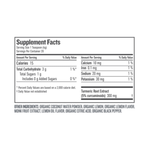 Botanica Health Turmeric Lemonade  - ingredients and Nutrition Facts