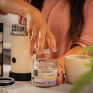 Botanica Health Lavendar Moon Mylk- Superfood Beverage jar with open lid