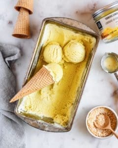 Vegan Lemon Coconut Ice Cream made with Botanica Health Turmeric Lemonade Powder, refreshing dessert