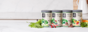 Botanica Perfect Greens family line laid out on a kitchen counter